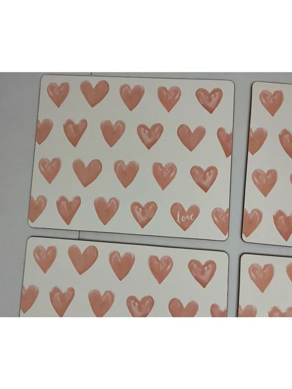 PB Pottery Barn Pink Heart Valentines Love Rectangle Corkboard Placemats